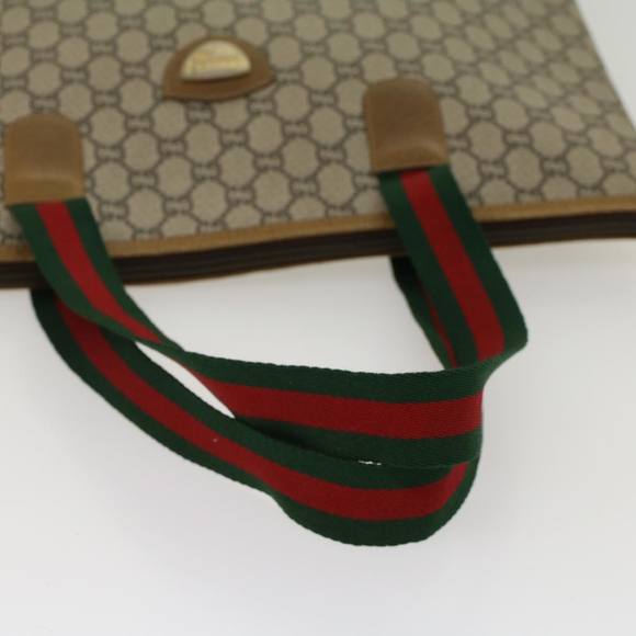 GUCCI GG Plus Canvas Web Sherry Line Tote Bag Beige Red Green Auth ep1048 - Picture 7 of 16